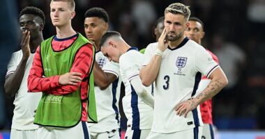 England's players pictured looking dejected after their loss to Spain in the final of Euro 2024