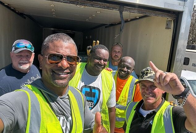 Former NFL-player Jack Brewer (second from left) has been coordinating Hurricane Helene relief efforts in Taylor and Levy, Counties, which were directly impacted by the storm. Brewer says that he did not see a visible FEMA presence in the area until a week after Helene hit