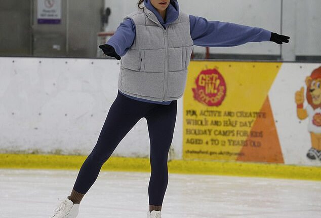Ferne McCann, 34, was laser-focused on learning her moves as she took to the icy rink for another day of demanding Dancing On Ice training in Manchester