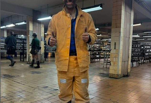 Former Arsenal and Bayern Munich star Lukas Podolski looked unrecognisable after a trip down a coal mine