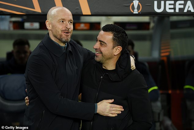 Xavi Hernandez (right) has been earmarked as a contender for Manchester United head coach