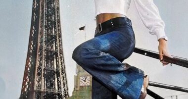 Maxine Cunliffe, then 16, poses in front of the Blackpool Tower in 1973 before headed off to Paris to work as a Bluebell Girl