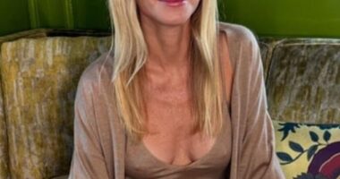 Gwyneth Paltrow was showing off plenty on Sunday in a new portrait shared to Instagram. The Oscar-winning star was seen bra free in a plunging nude-colored dress that gave a clear view of her chest