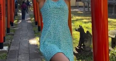 A gymnast and influencer has been fiercely slammed online after she filmed a video of herself climbing and dancing on a religious Japanese shrine