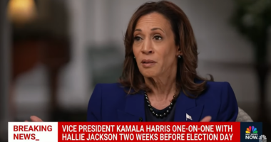 Kamala Harris speaking during an NBC interview.