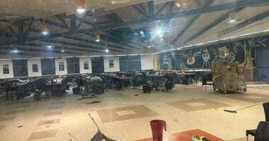 An image circulating social media purports to show the hole in the roof where the Hezbollah drone smashed into the mess hall at Binyamina base, killing at least four and injuring dozens