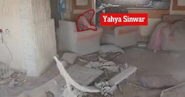 This is the haunting moment visibly bloodied Hamas leader Yahya Sinwar was identified as a terrorist by an IDF drone just seconds before he was assassinated by Israeli forces in Gaza