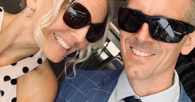 Emma Lovell, left, pictured with her husband Lee, right, was killed in a home invasion in December 2022 after she was stabbed to death on her lawn
