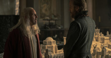 King Viserys (Paddy Considine) and Otto Hightower (Rhys Ifans) in House of the Dragon season 1