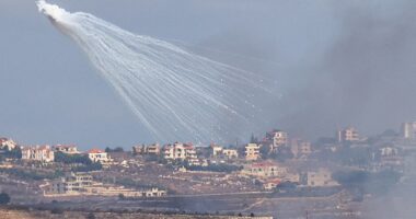 Artillery is fired by the Israeli Army into Lebanon, amid cross-border hostilities between Hezbollah and Israel, as seen from Jish, northern Israel October 2, 2024