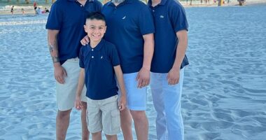 Cesar Lerma, 49, (pictured with his sons) was confirmed dead when a tour helicopter exploded into flames when it crashed into a radio tower