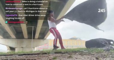 Content creator Mike Smalls, from Tampa, pulled a dangerous camping stunt during Hurricane Helene which has killed over 130 people