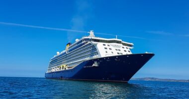 A passenger on board  died and more than 100 others were injured after the Spirit of Discovery (pictured) was hit by a 30ft wave last year, a report has revealed