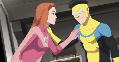 Gillian Jacobs (Atom Eve), Steven Yeun (Mark Grayson).