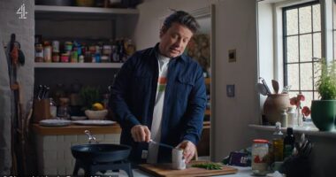 Pictured: Celebrity chef Jamie Oliver makes spicy haricot bean curry in the latest episode of his Channel 4 show