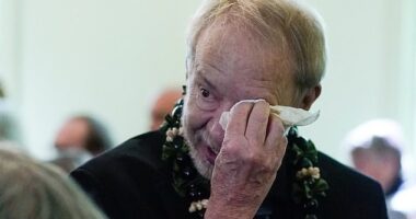Jeff Carter, 72, reacts as he leaves the funeral service for former First Lady Rosalynn Carter