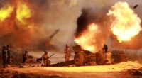 A view shows the live ammunition shooting training of the graduates of the 75th class of O Jin U Artillery Academy, in progress, at an undisclosed location, in North Korea