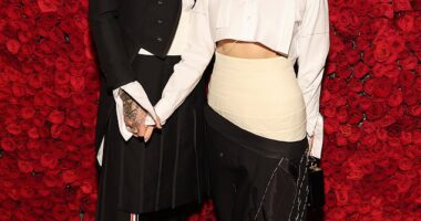 Kourtney Kardashian did not find the inappropriate Diddy joke at her stepson's birthday party amusing in the slightest; (Travis Barker and Kourtney in 2022)