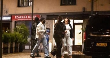 Kylian Mbappe and friends were seen leaving Chez Jolie restaurant in Stockholm on Thursday