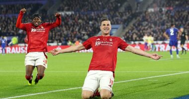 Chris Wood scored a brace to earn Nottingham Forest three points in their trip to Leicester