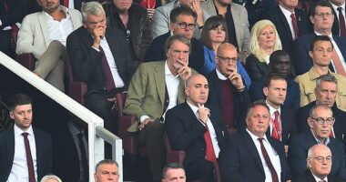 Minority shareholder Sir Jim Ratcliffe (green jacket) will attend Manchester United's clash against Aston Villa on Sunday