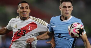 Manuel Ugarte was played in a back-three during Uruguay's 1-0 defeat by Peru on Friday