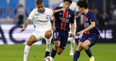 Mason Greenwood (left) made the eighth appearance of his Marseille career on Sunday
