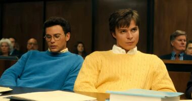 Lyle and Erik Menendez stare and listen to the witnesses at court in Monsters