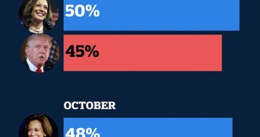 A new survey shows that Vice President Kamala Harris' lead against Donald Trump is shrinking the further it gets away from their first debate last month