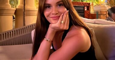 Holly Ramsay showed off her dazzling yellow diamond engagement ring as she enjoyed a romantic getaway in Dubai with fiancé Adam Peaty