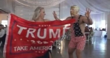 Donald Trump-obsessed newlyweds who dressed up in support of the presidential candidate at their nuptials have been slammed as 'f***ing weird'