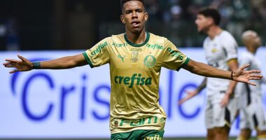 Estevao Willian scored one and assisted another as Palmeiras beat Juventude 5-3 on Sunday