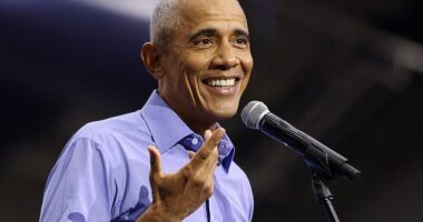 Social media slammed Former President Barack Obama 's crude joke at President Donald Trump during his first solo outing on the campaign trail in support of Vice President Kamala Harris