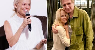 Pamela Anderson calls 'Naked Gun' co-star Liam Neeson 'the perfect gentleman' after he confesses he's 'in love' with her