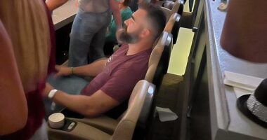 Jason Kelce just couldn't shake off the fatigue at Taylor Swift's Eras Tour concert Friday night