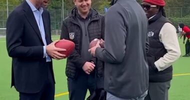 Prince William showed off his witty sense of humour on Tuesday as he attended an NFL Foundation community event in London