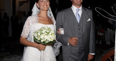 Princess Tatiana (left) said spoken out for the first time following her divorce from Prince Nikolaos, (right) revealing she has had a 'difficult year'. Pictured at their wedding in 2010