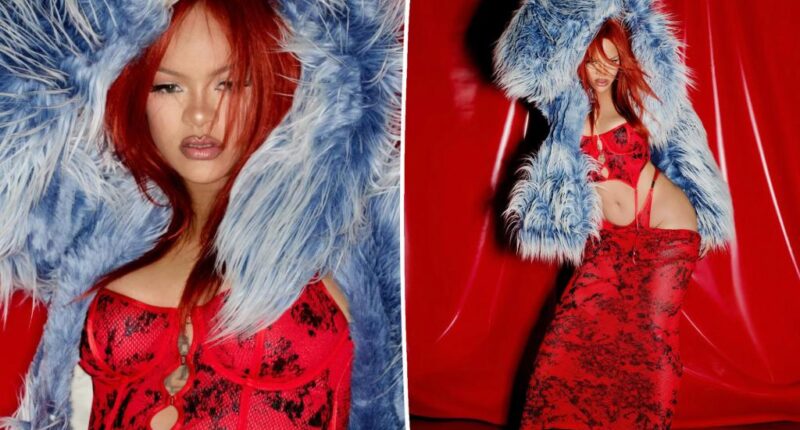 Rihanna turns up the heat in red lingerie for Savage X Fenty and Diesel collaboration