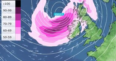 Met Office graphic shows strong winds at centre of storm as it heads in from Atlantic