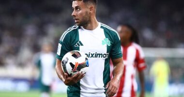 George Baldock pictured playing for Panathinaikos earlier this month, days before his death