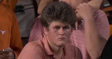 This unidentified Texas fan has gone viral for his appearance after appearing on the broadcast