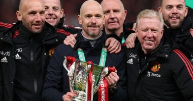 Erik ten Hag's former assistant manager, Steve McClaren (right) has opened up on working with the Dutchman (centre)