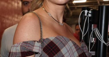 Taylor Swift sparkled as she showed up to cheer boyfriend Travis Kelce at the Chiefs vs Saints game on Monday