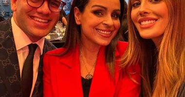 AFL WAG Bec Judd (right) was spotted breaking bread with conservative Sky News commentator Rita Panahi and former Gina Rinehart PR flak James Radford last night