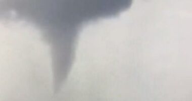 A huge tornado is seen ripping towards the I-75 in Florida today hours before Hurricane Milton is set to make landfall
