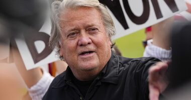 Trump ally Steve Bannon is coming to the end of a four-month prison sentence. He is seen here speaking outside Danbury Correctional Institution in July