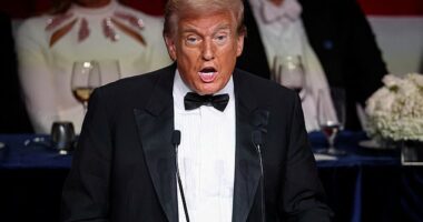Republican presidential nominee and former U.S. President Donald Trump attends the 79th annual Alfred E. Smith Memorial Foundation Dinner in New York City, U.S., October 17, 2024