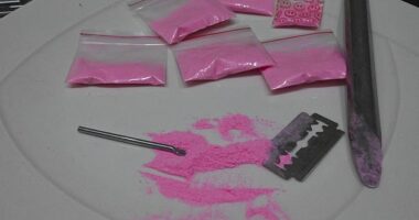 Despite being invented in the 70s and having a minor presence in the party scene since the 90s, the designer drug has only recently enjoyed a burst in popularity driven, in part, by its alluring pink hue. Pictured pink cocaine from Colombia