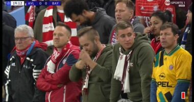A Bayern Munich supporter was caught on camera appearing to put a mystery powder up his nose during his side's clash with Aston Villa
