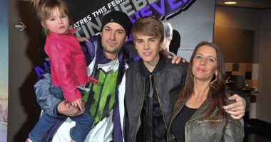 Justin Bieber, 30, needed his parents more than ever at the time he was thrust into the spotlight as a teenager (pictured in 2011 with his mum Pattie, dad Jeremy and half sister Jazmyn)